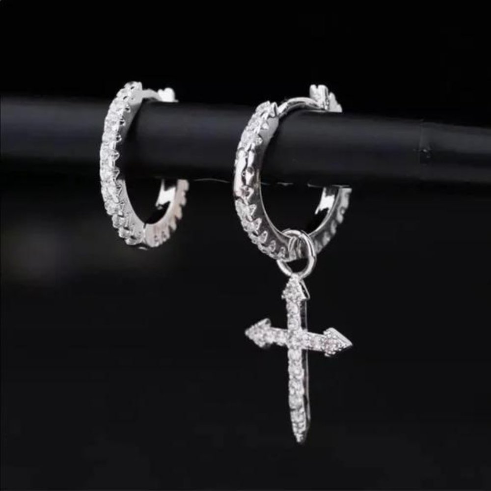 925 STERLING SILVER PENDANT CROSS EARRINGS, NICE EARRINGS, CUTE EARRINGS - Picture 2 of 5